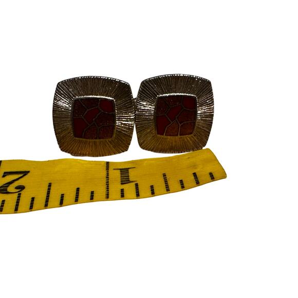 Vintage Gold and Red Square Cuff Links - Picture 3 of 4
